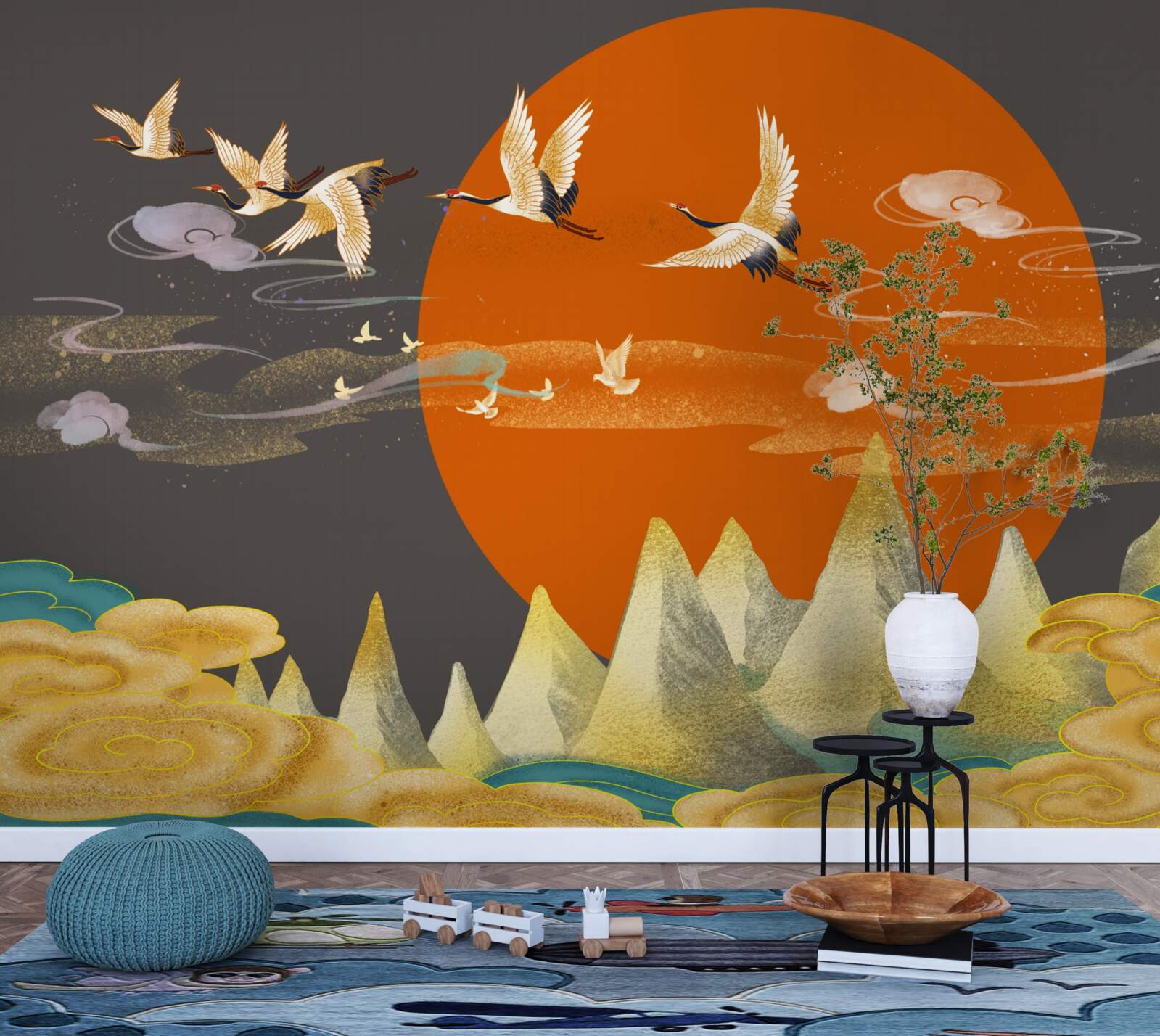 Fototapeta vrcholky hôr sú svedkami odchodu žeriavov zo svojho domova