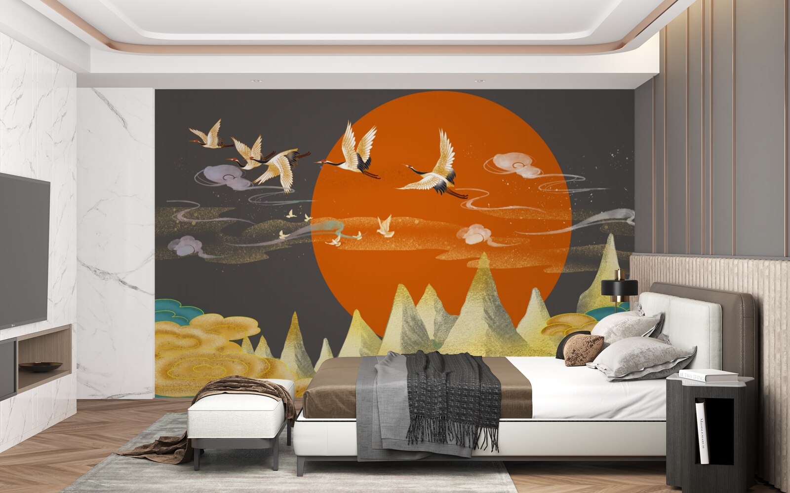 Fototapeta vrcholky hôr sú svedkami odchodu žeriavov zo svojho domova