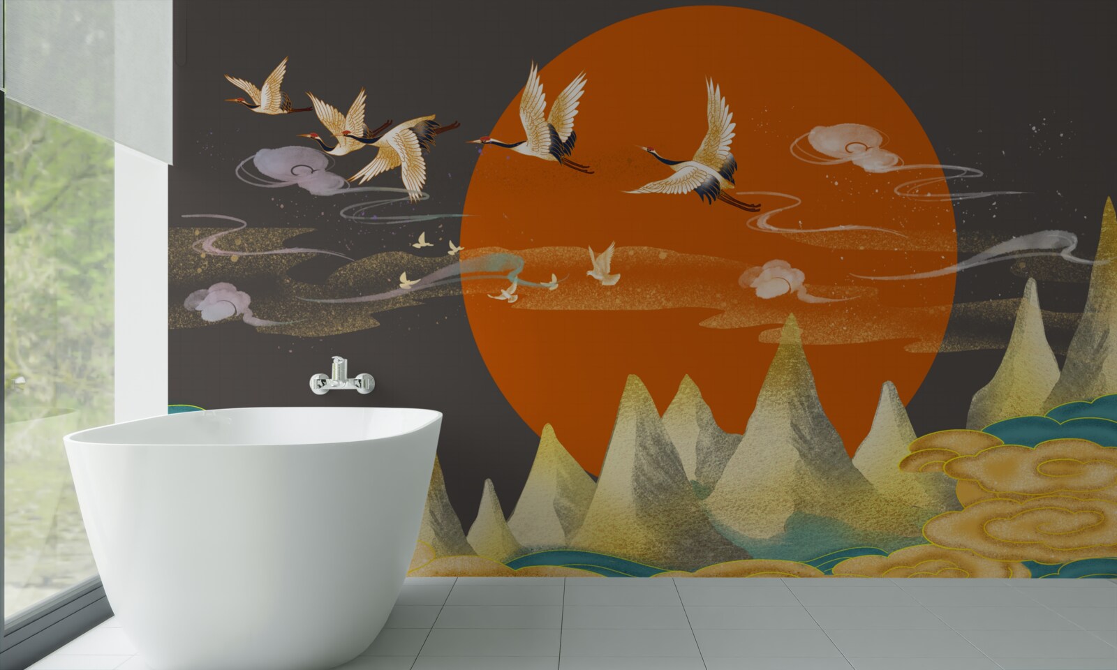 Fototapeta vrcholky hôr sú svedkami odchodu žeriavov zo svojho domova