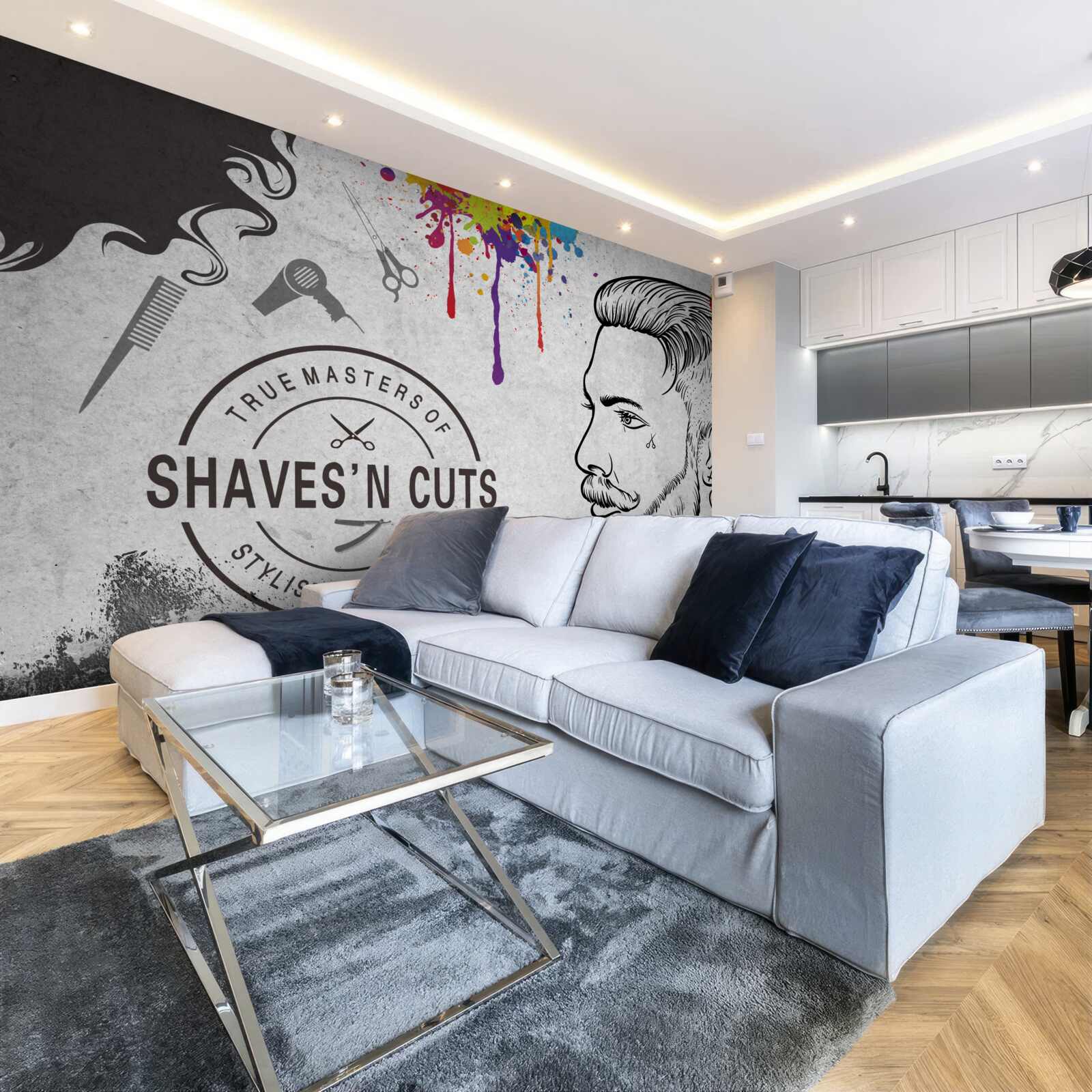 Fototapeta reklama o holičstve na stene