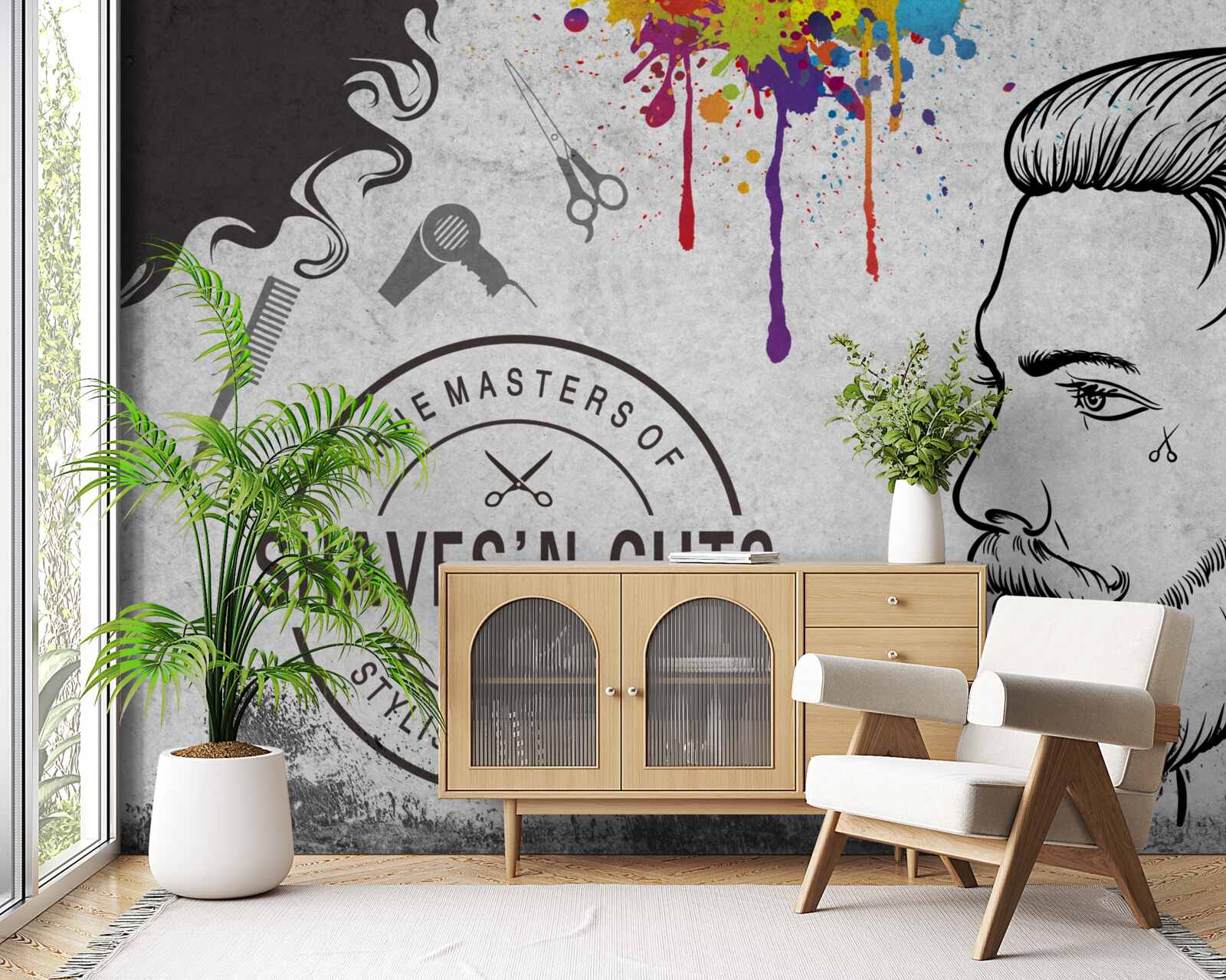 Fototapeta reklama o holičstve na stene