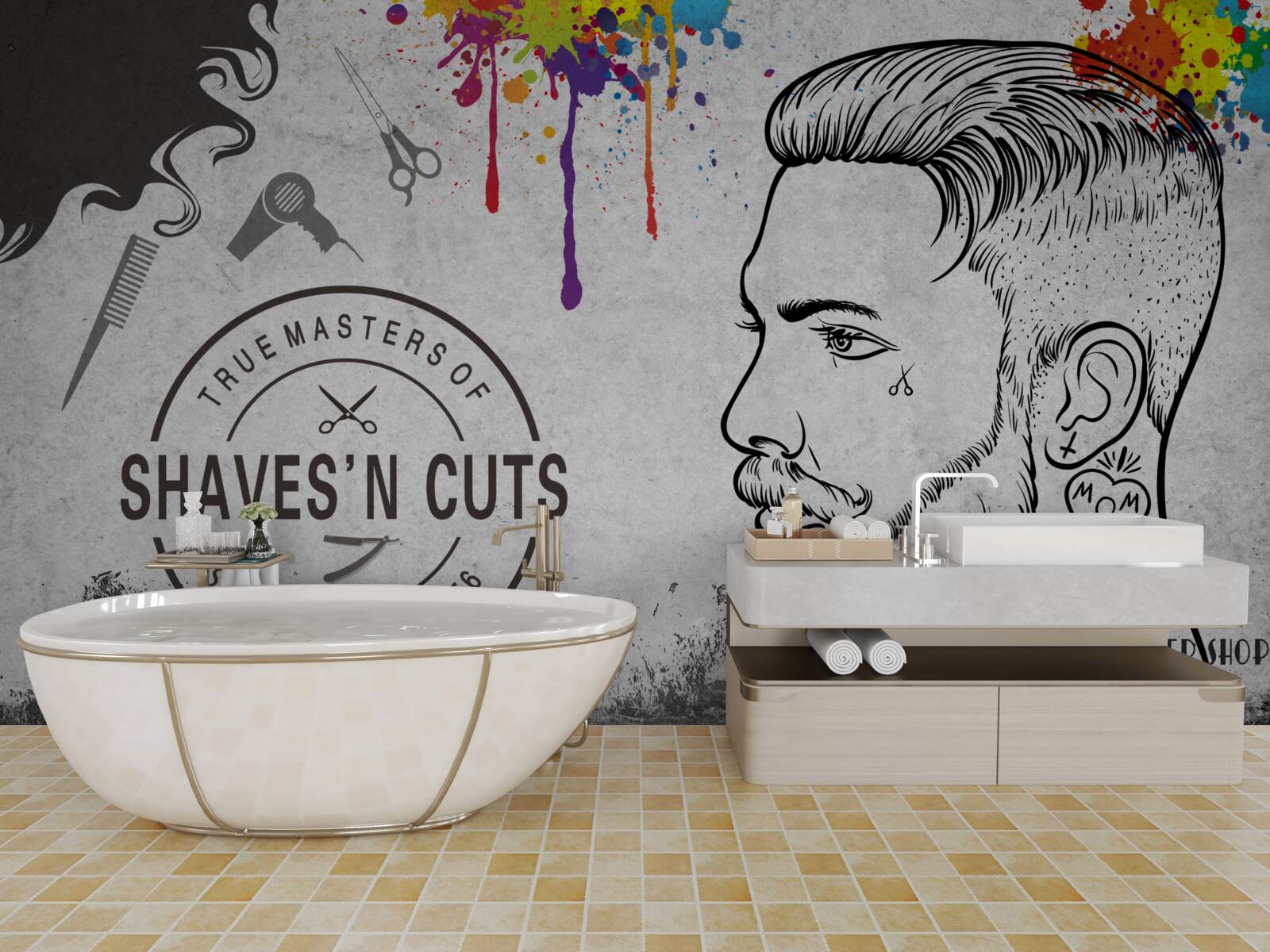 Fototapeta reklama o holičstve na stene