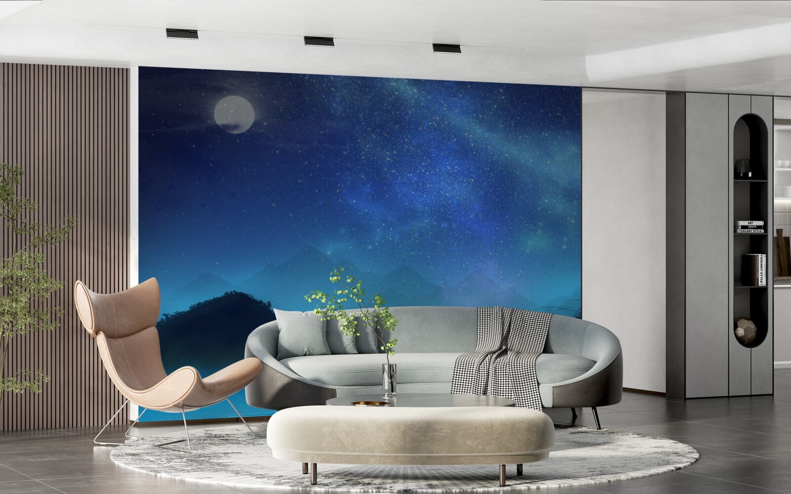 Fototapeta severná žiara a hviezdna obloha nad vrcholkami hôr