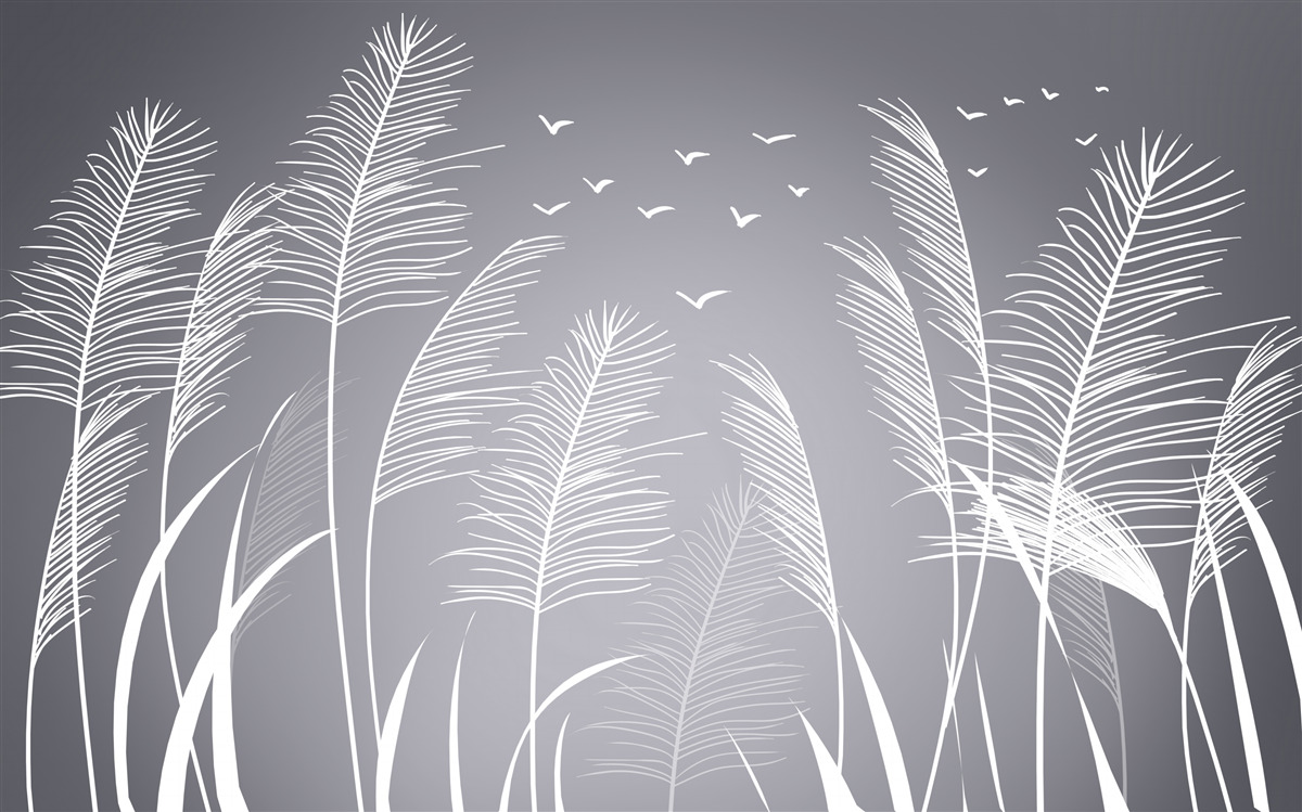 Fototapeta vietor hýbe rastlinami, pripomínajúcimi tvar peria