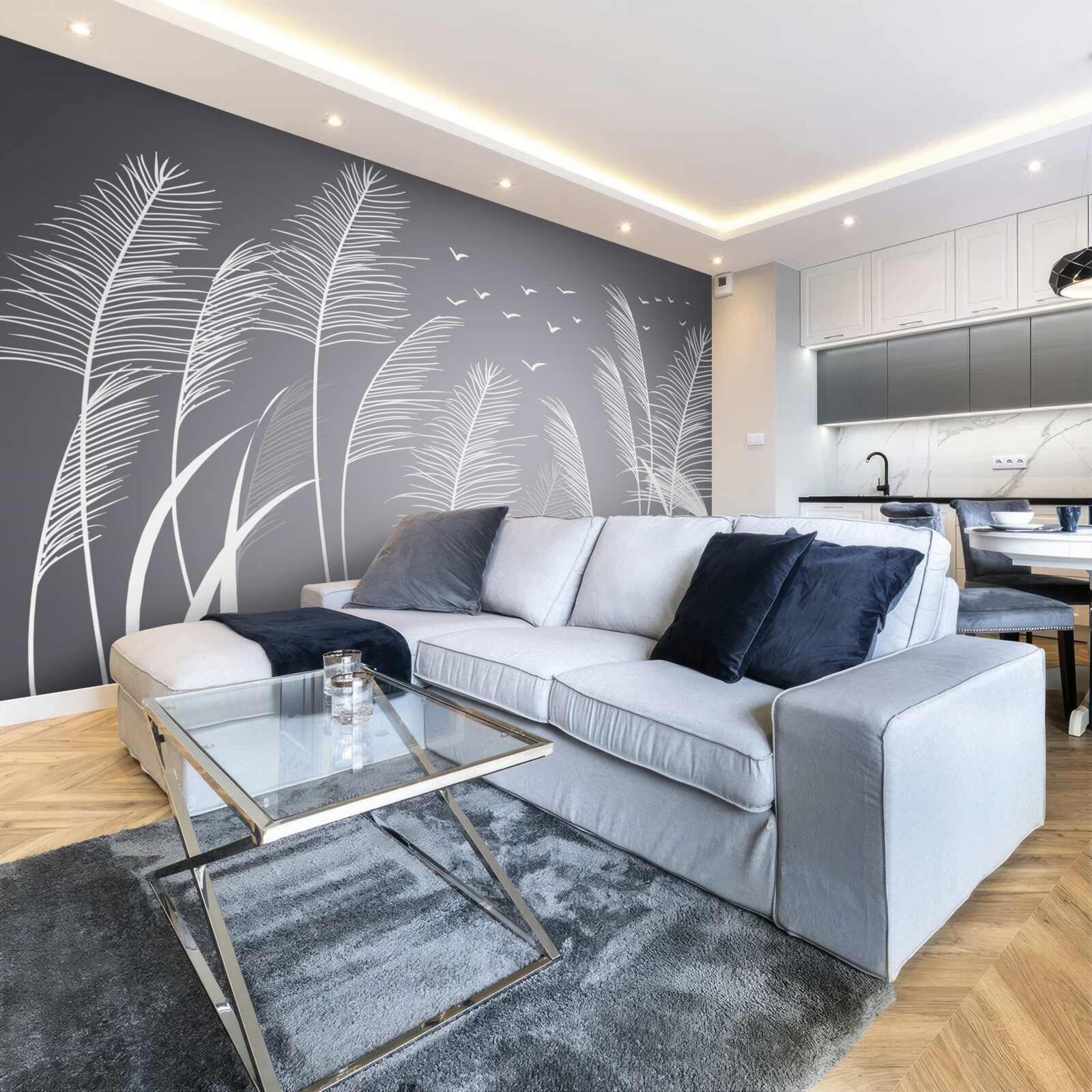 Fototapeta vietor hýbe rastlinami, pripomínajúcimi tvar peria