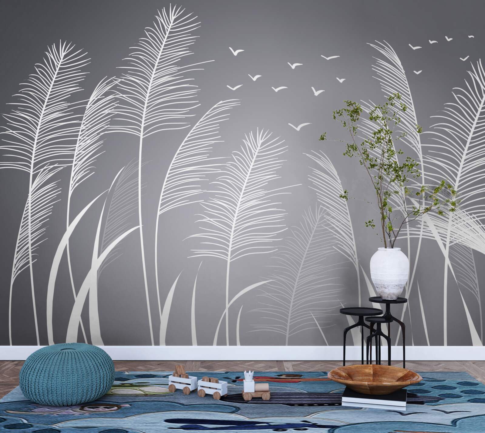 Fototapeta vietor hýbe rastlinami, pripomínajúcimi tvar peria