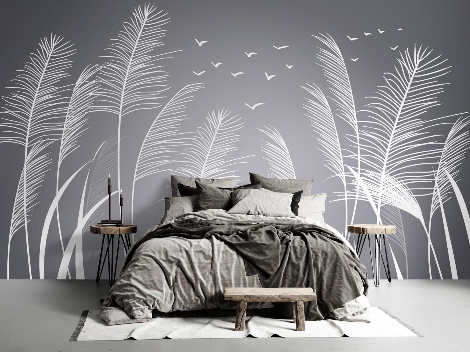 Fototapeta vietor hýbe rastlinami, pripomínajúcimi tvar peria