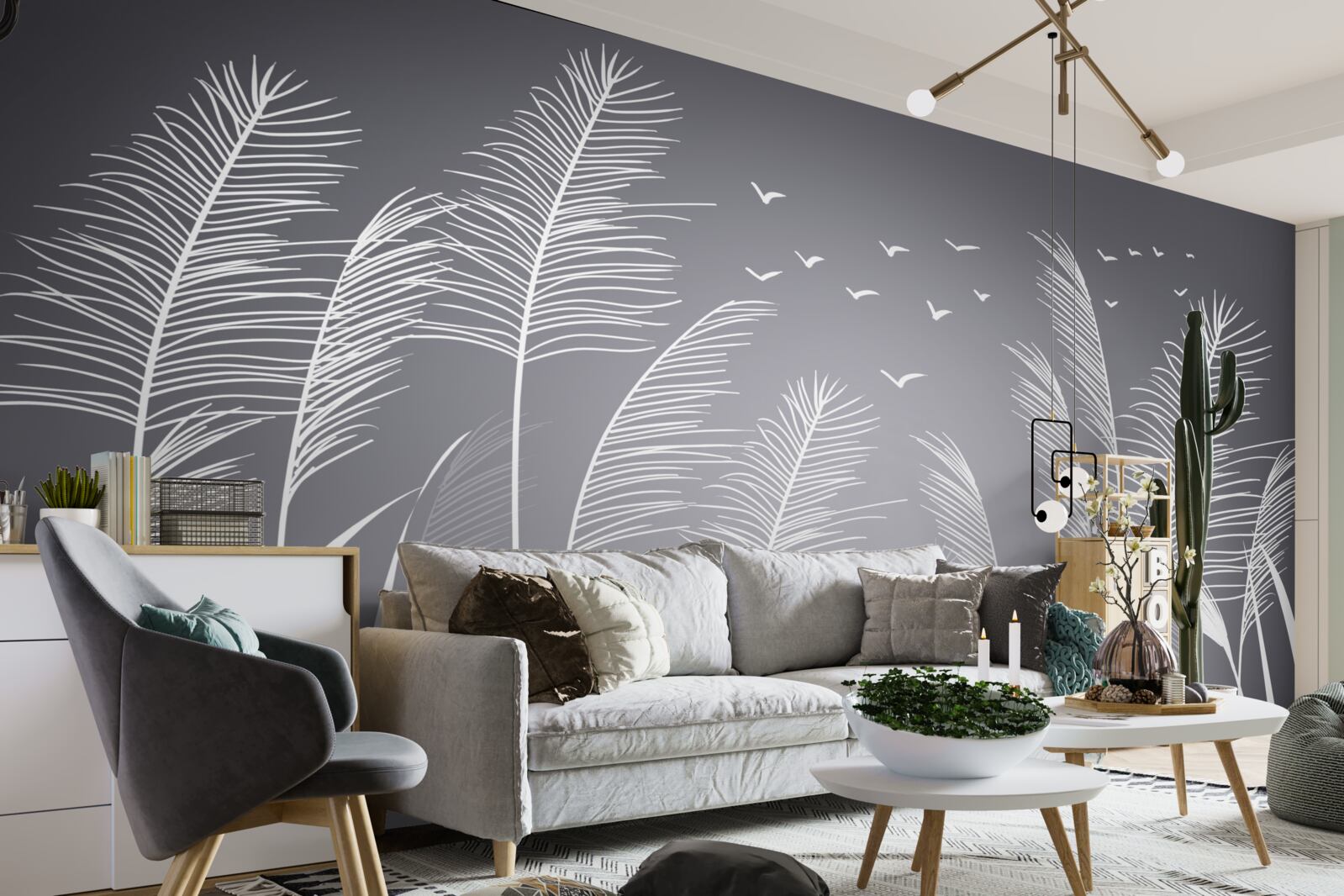 Fototapeta vietor hýbe rastlinami, pripomínajúcimi tvar peria