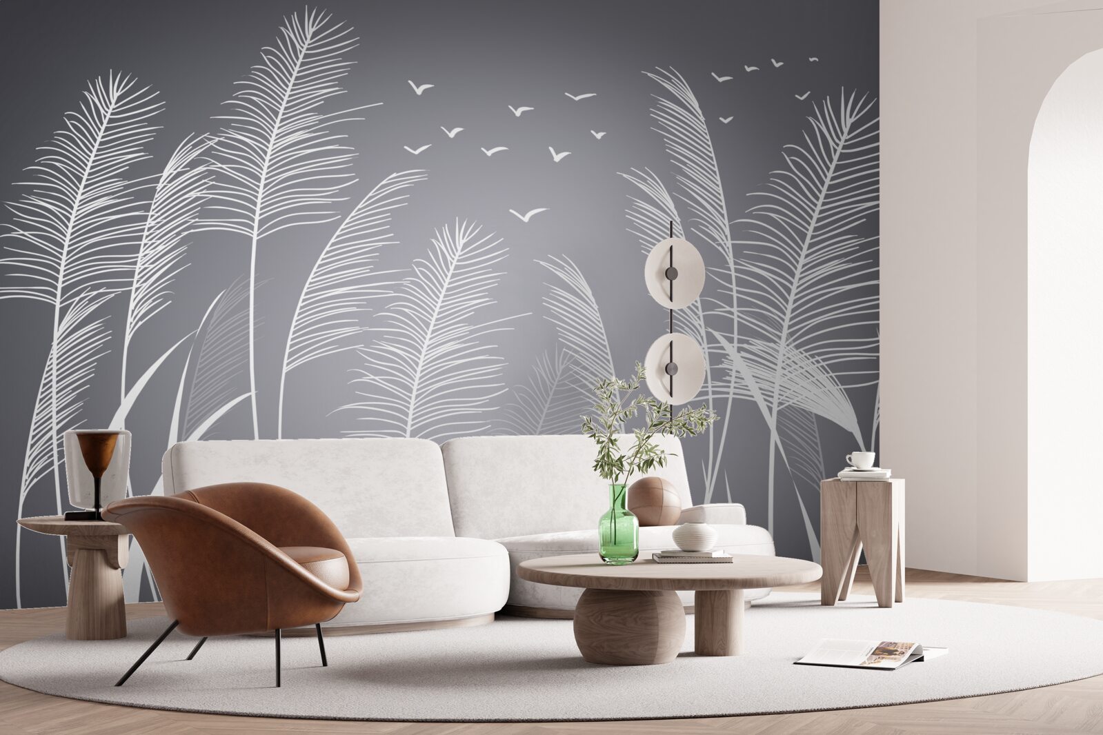 Fototapeta vietor hýbe rastlinami, pripomínajúcimi tvar peria