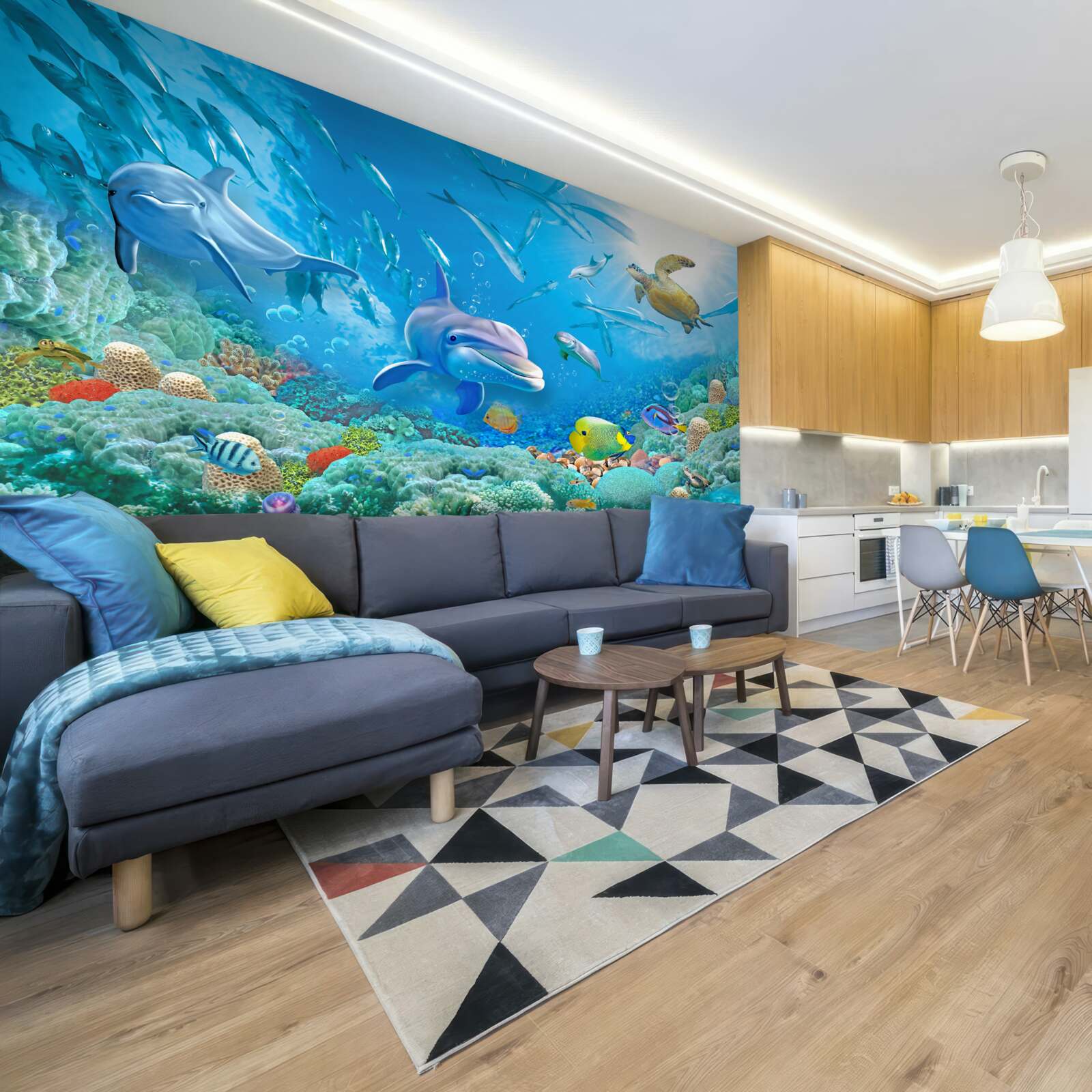 Fototapeta morské kráľovstvo s rybami, korytnačkami a delfínmi