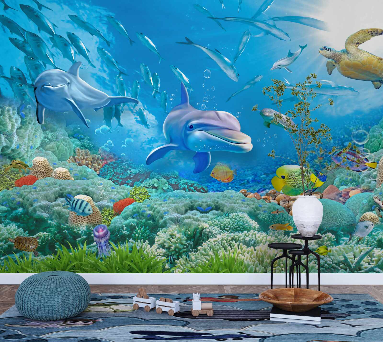 Fototapeta morské kráľovstvo s rybami, korytnačkami a delfínmi