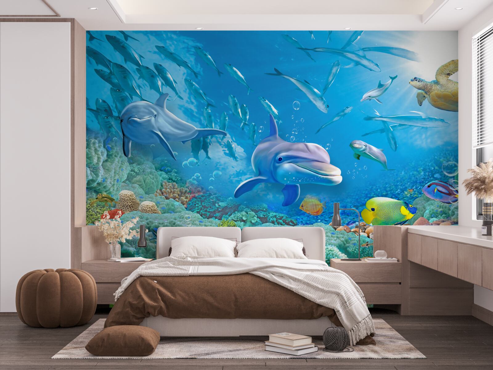 Fototapeta morské kráľovstvo s rybami, korytnačkami a delfínmi
