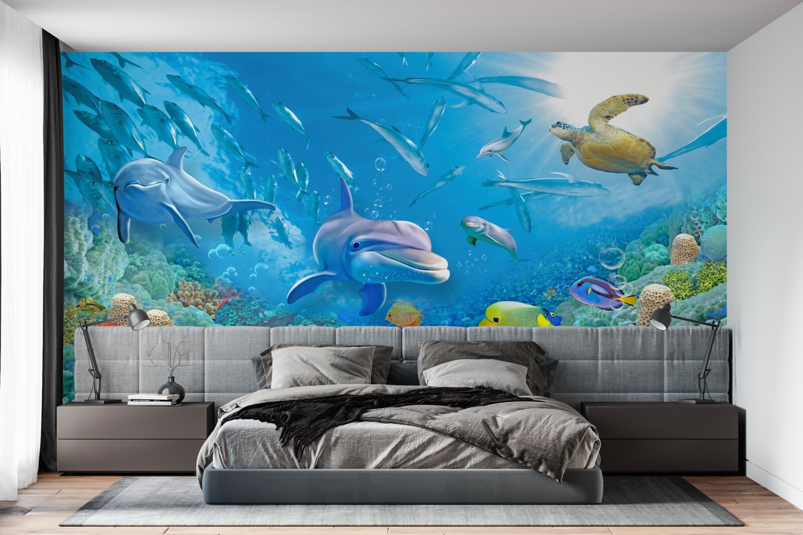 Fototapeta morské kráľovstvo s rybami, korytnačkami a delfínmi