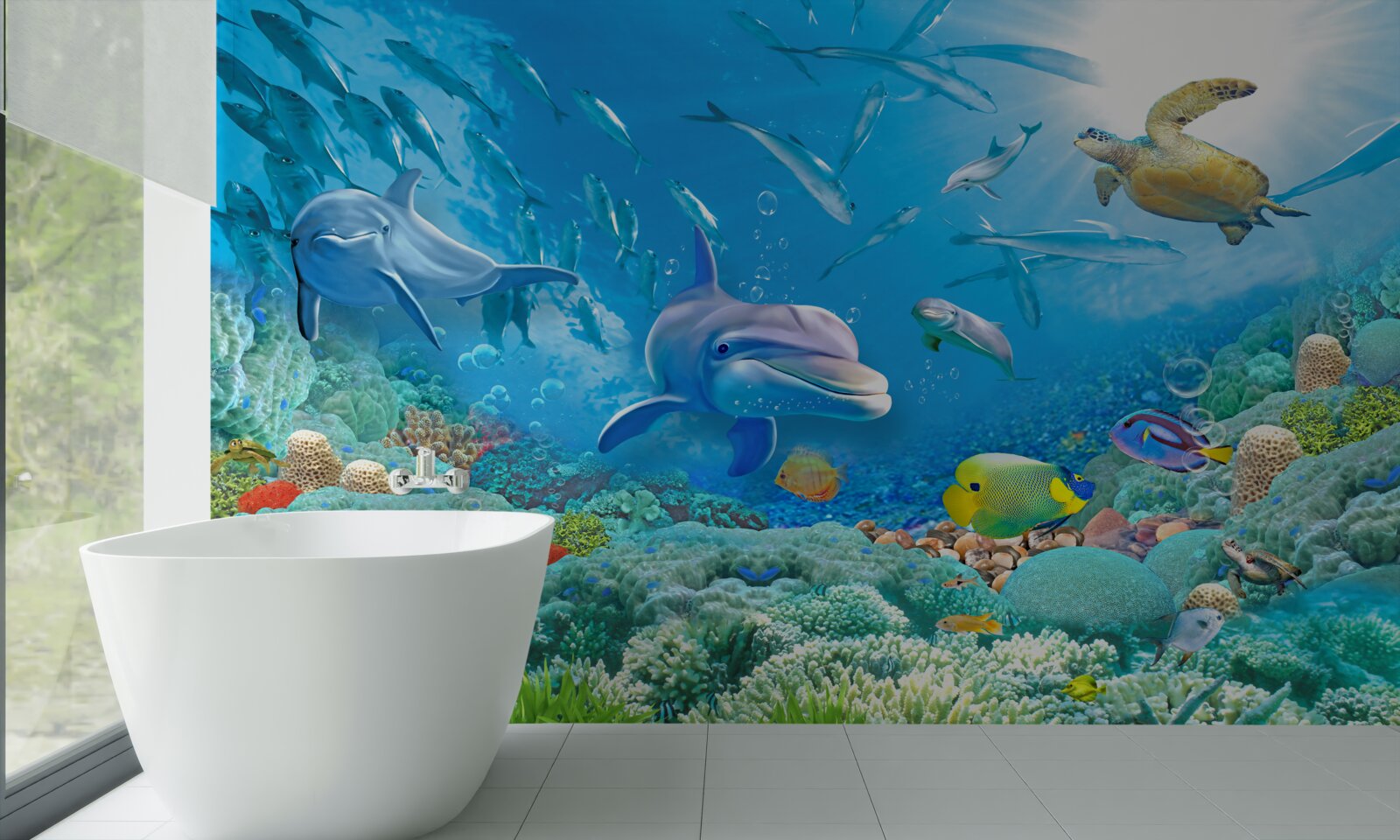 Fototapeta morské kráľovstvo s rybami, korytnačkami a delfínmi