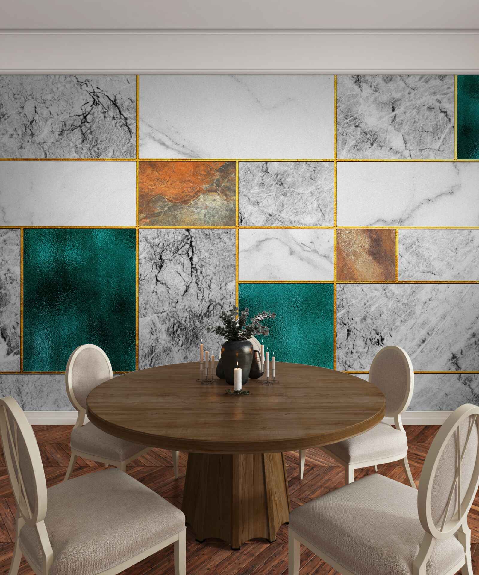 Fototapeta smaragd sa spája so sivou mozaikou