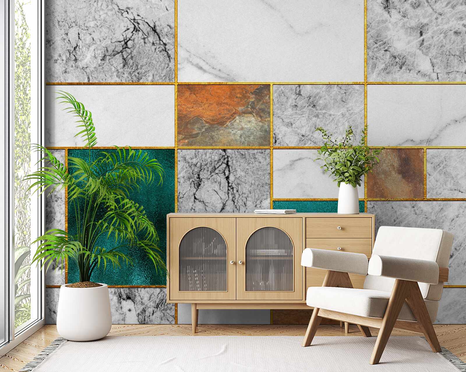 Fototapeta smaragd sa spája so sivou mozaikou