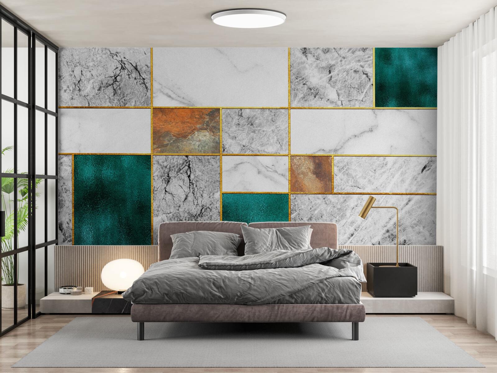 Fototapeta smaragd sa spája so sivou mozaikou