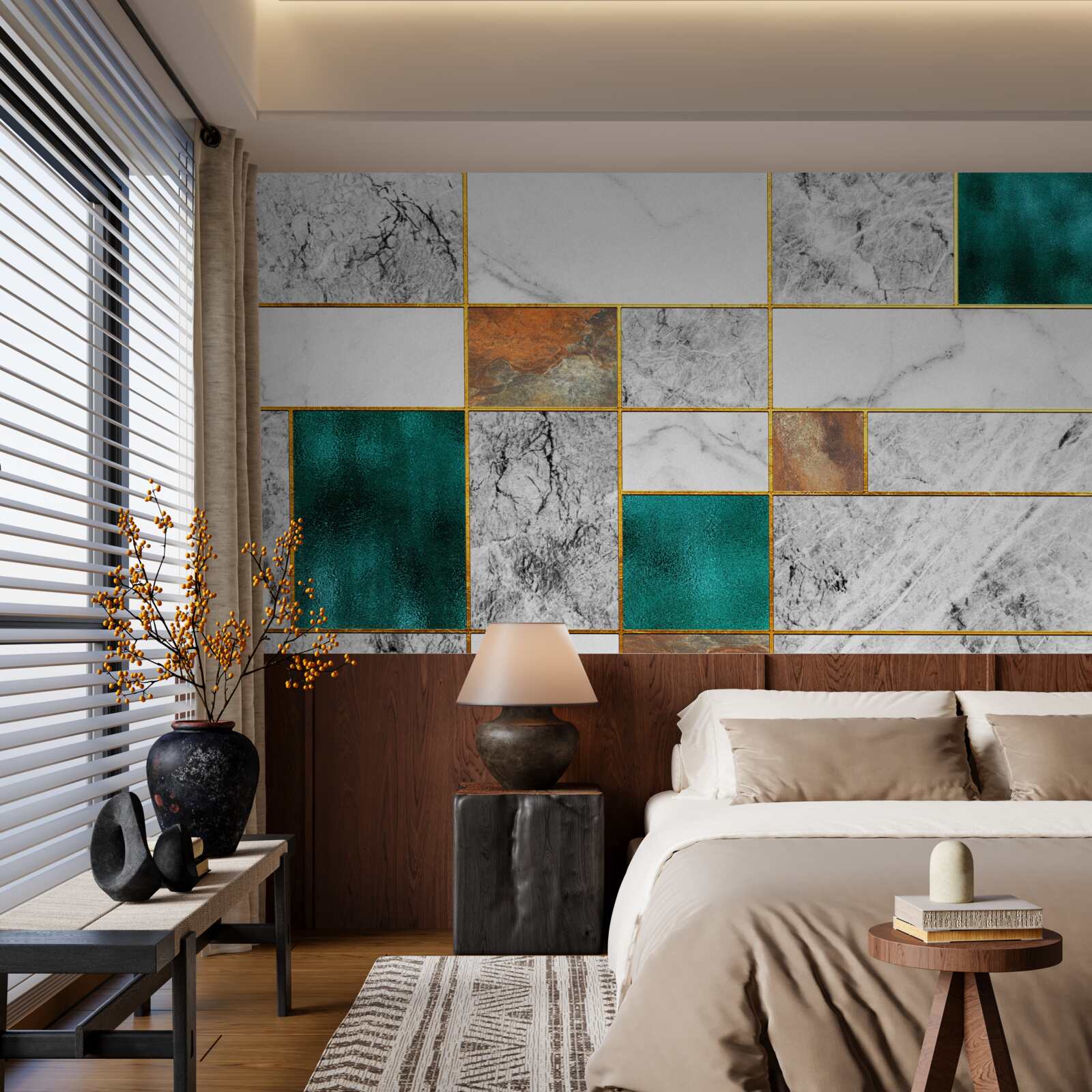 Fototapeta smaragd sa spája so sivou mozaikou