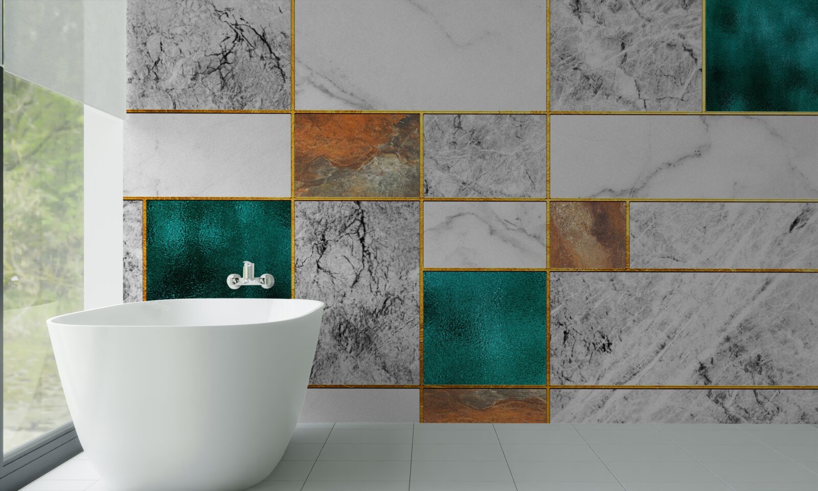 Fototapeta smaragd sa spája so sivou mozaikou