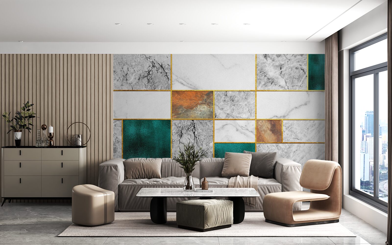 Fototapeta smaragd sa spája so sivou mozaikou