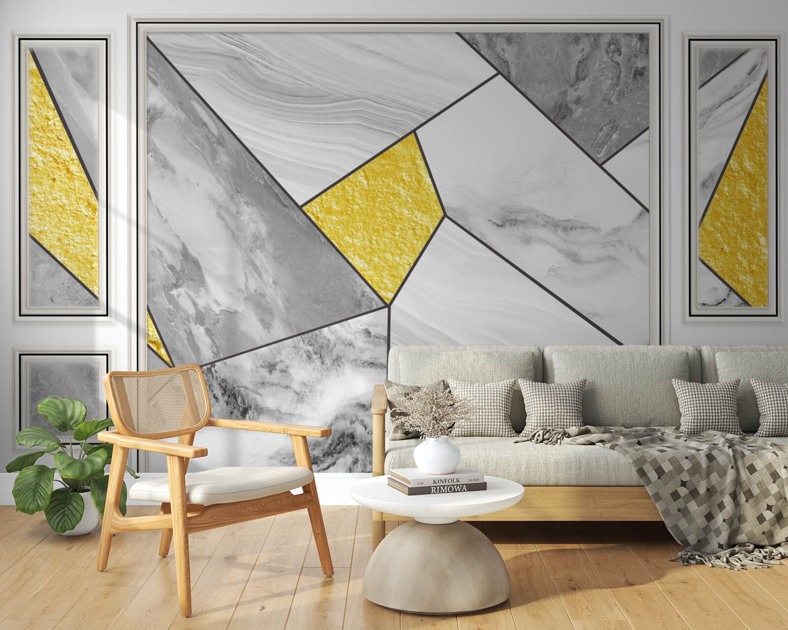 Fototapeta sivá mozaika so zlatými prvkami