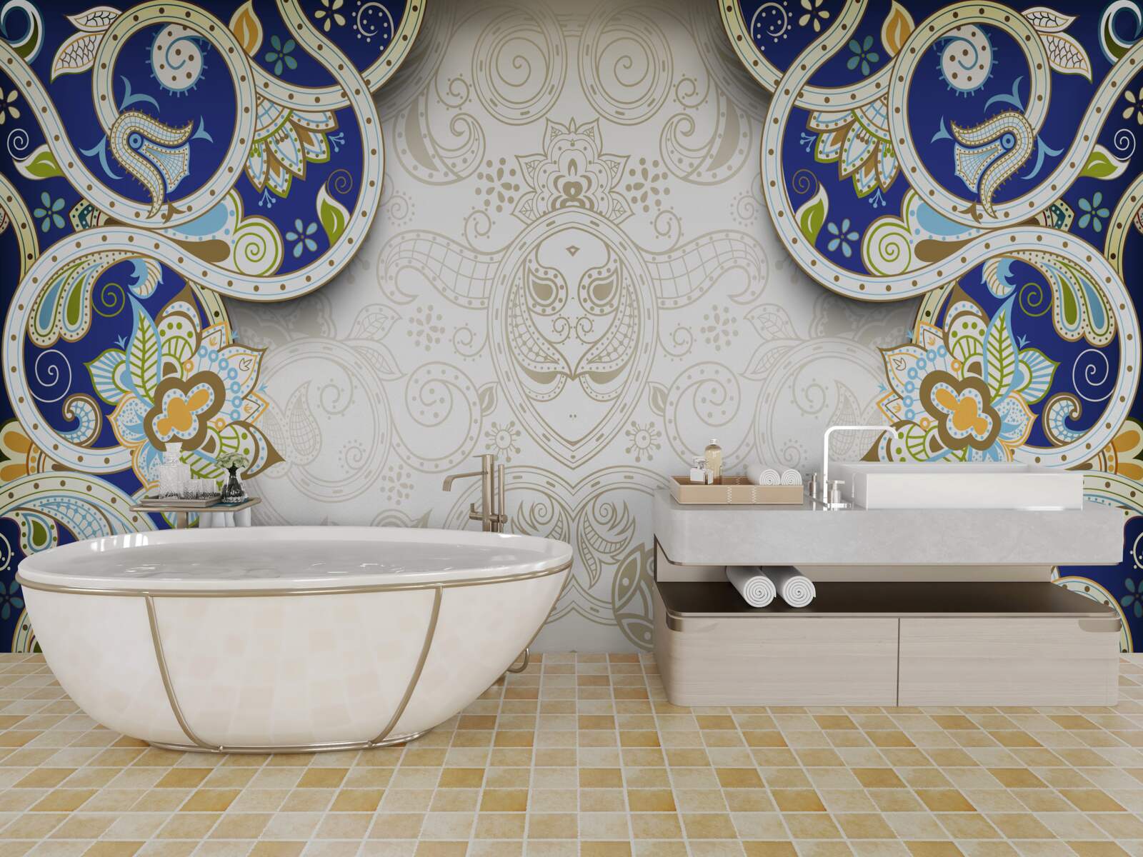 Fototapeta dekorácia v orientálnom štýle v modrých farbách