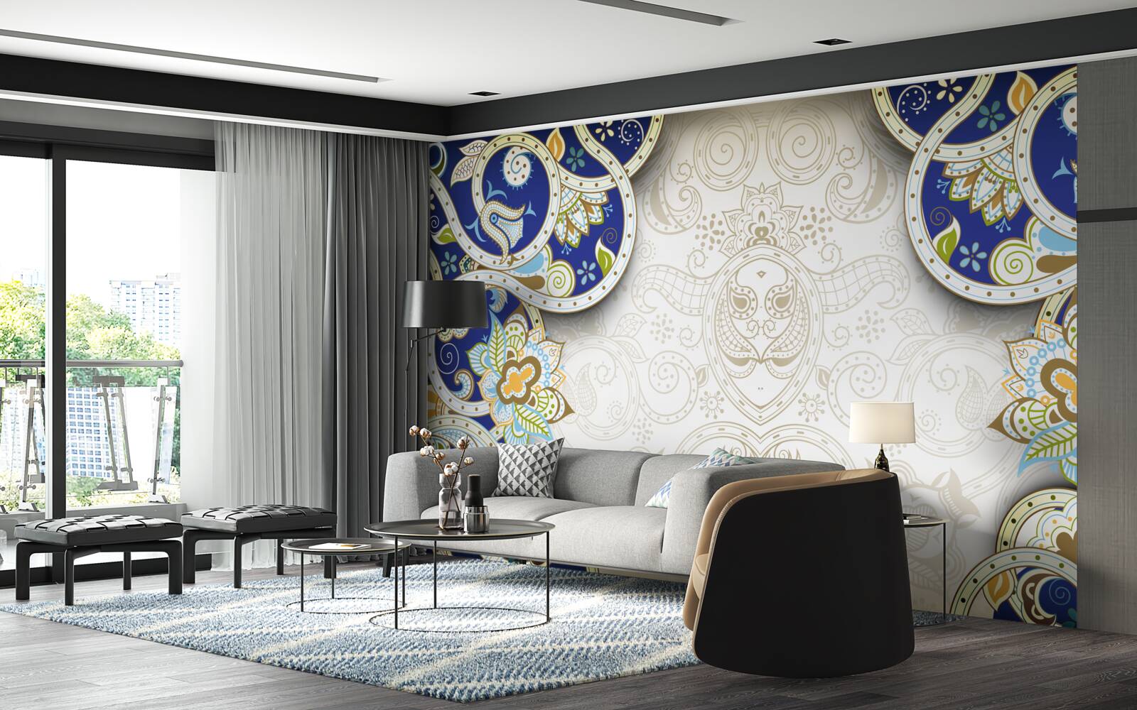 Fototapeta dekorácia v orientálnom štýle v modrých farbách