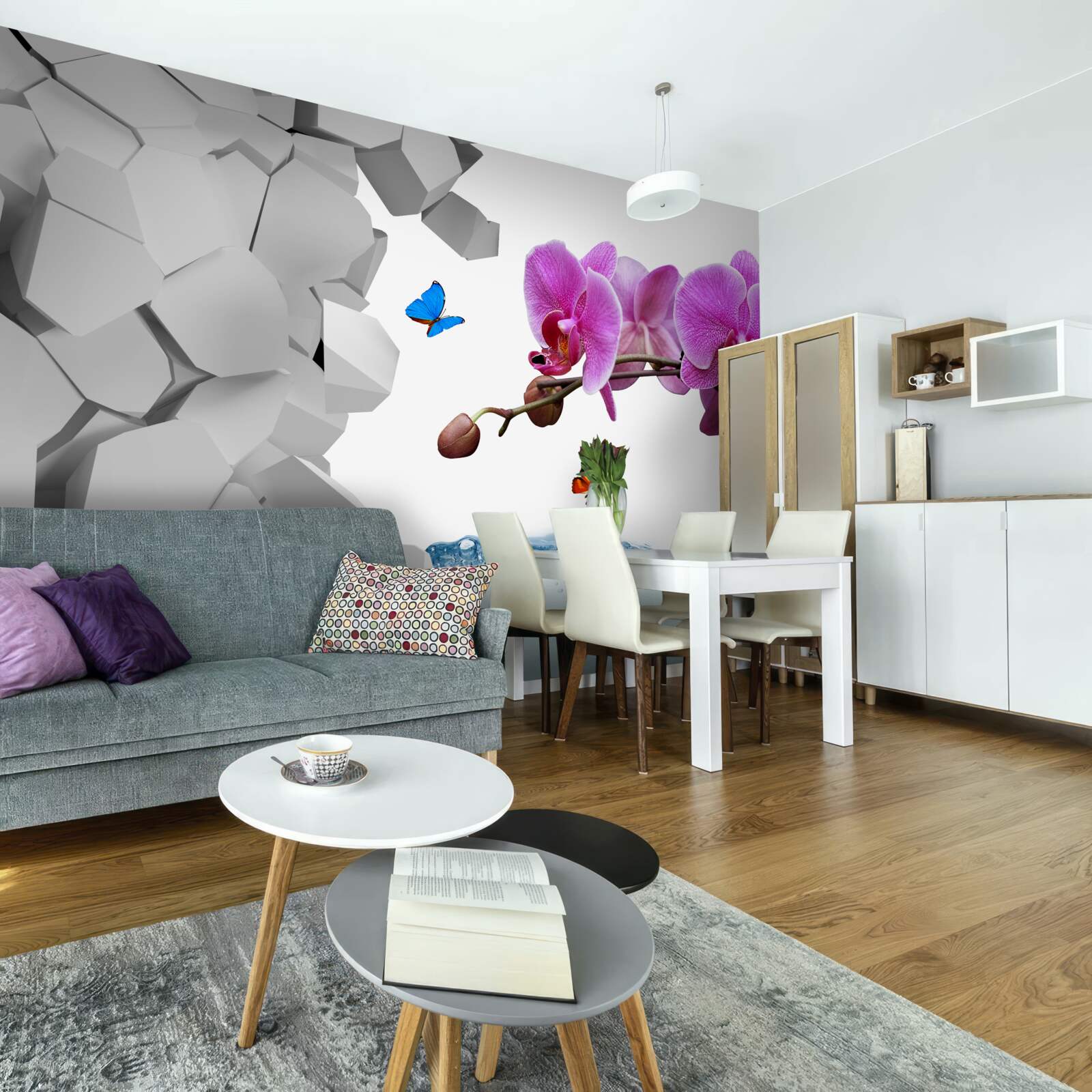 Fototapeta fialová orchidea a motýle na konári