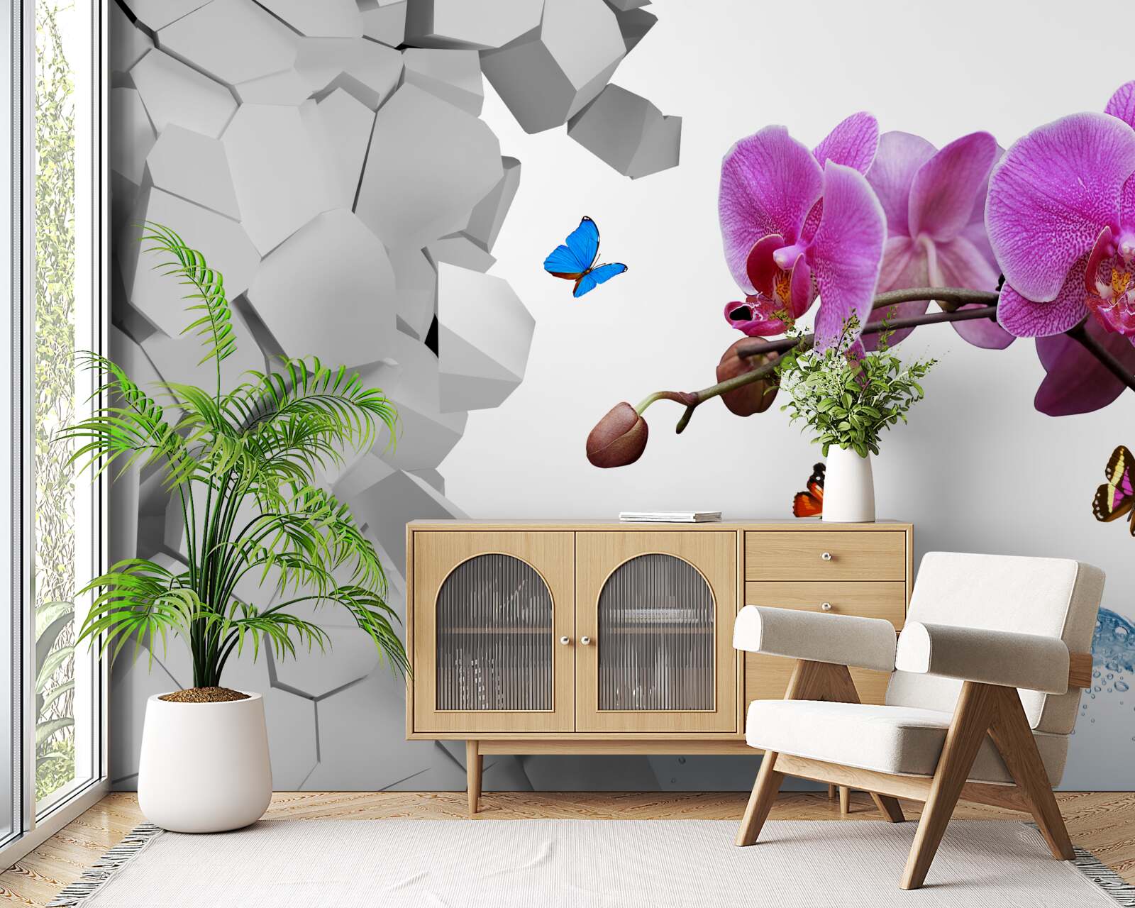 Fototapeta fialová orchidea a motýle na konári