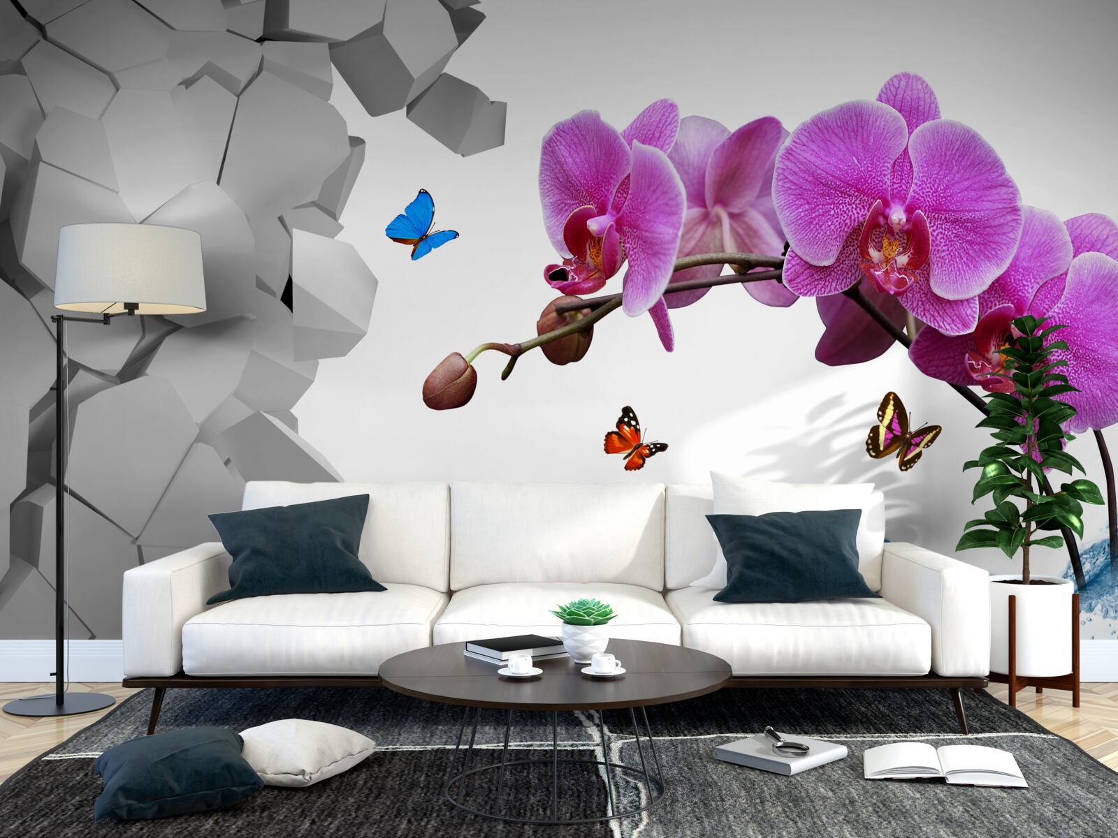 Fototapeta fialová orchidea a motýle na konári