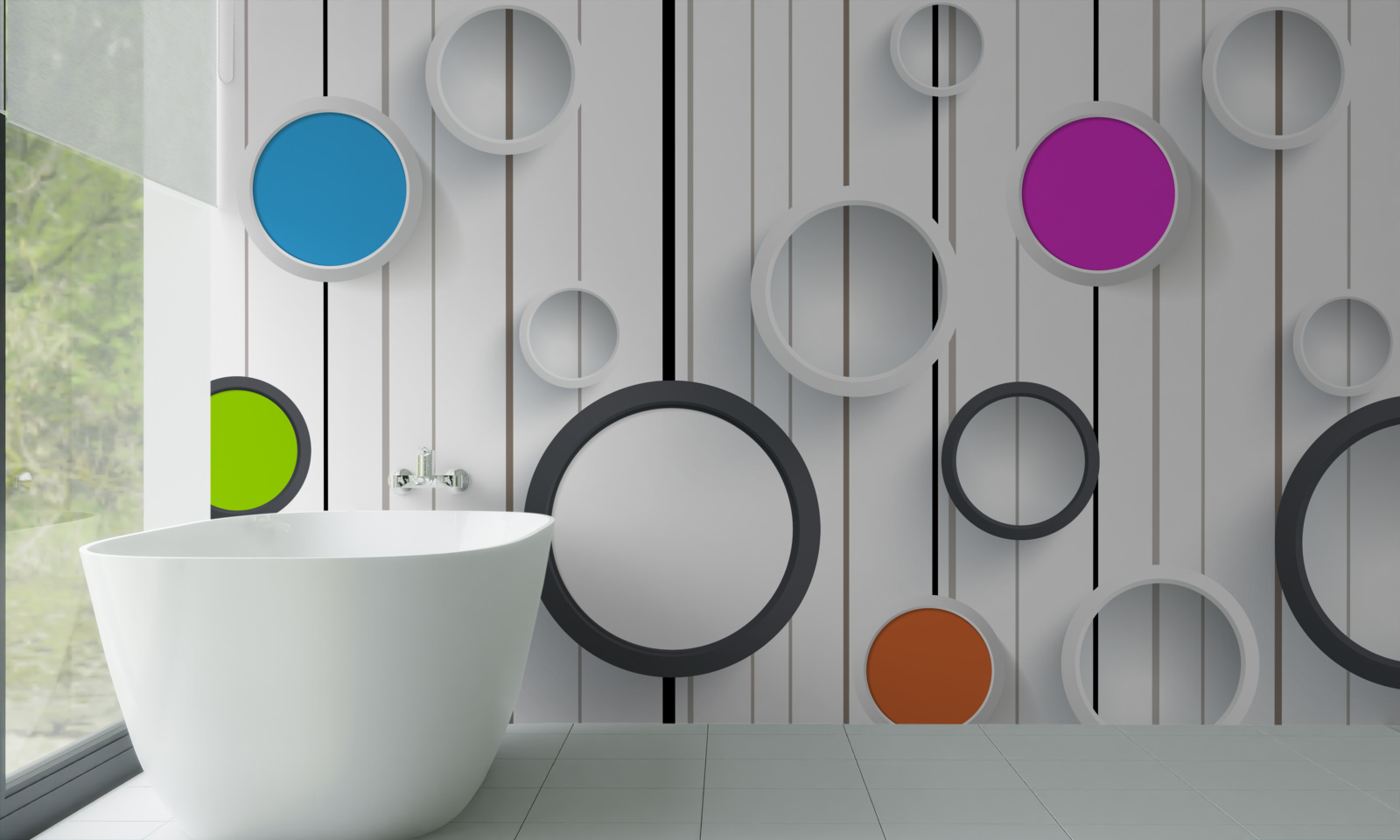 Fototapeta viacfarebné kruhy na svetlej parketovej podlahe