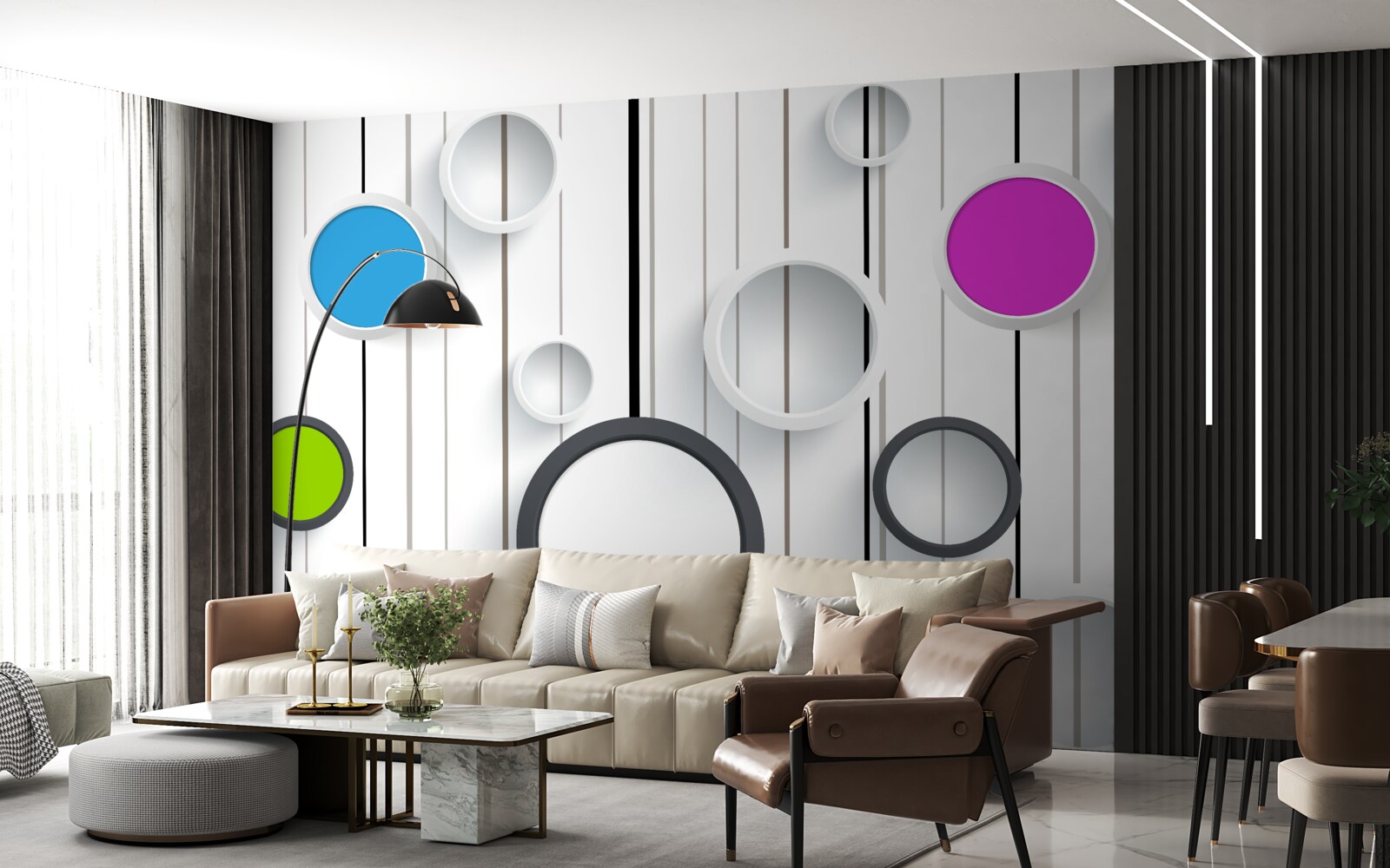 Fototapeta viacfarebné kruhy na svetlej parketovej podlahe