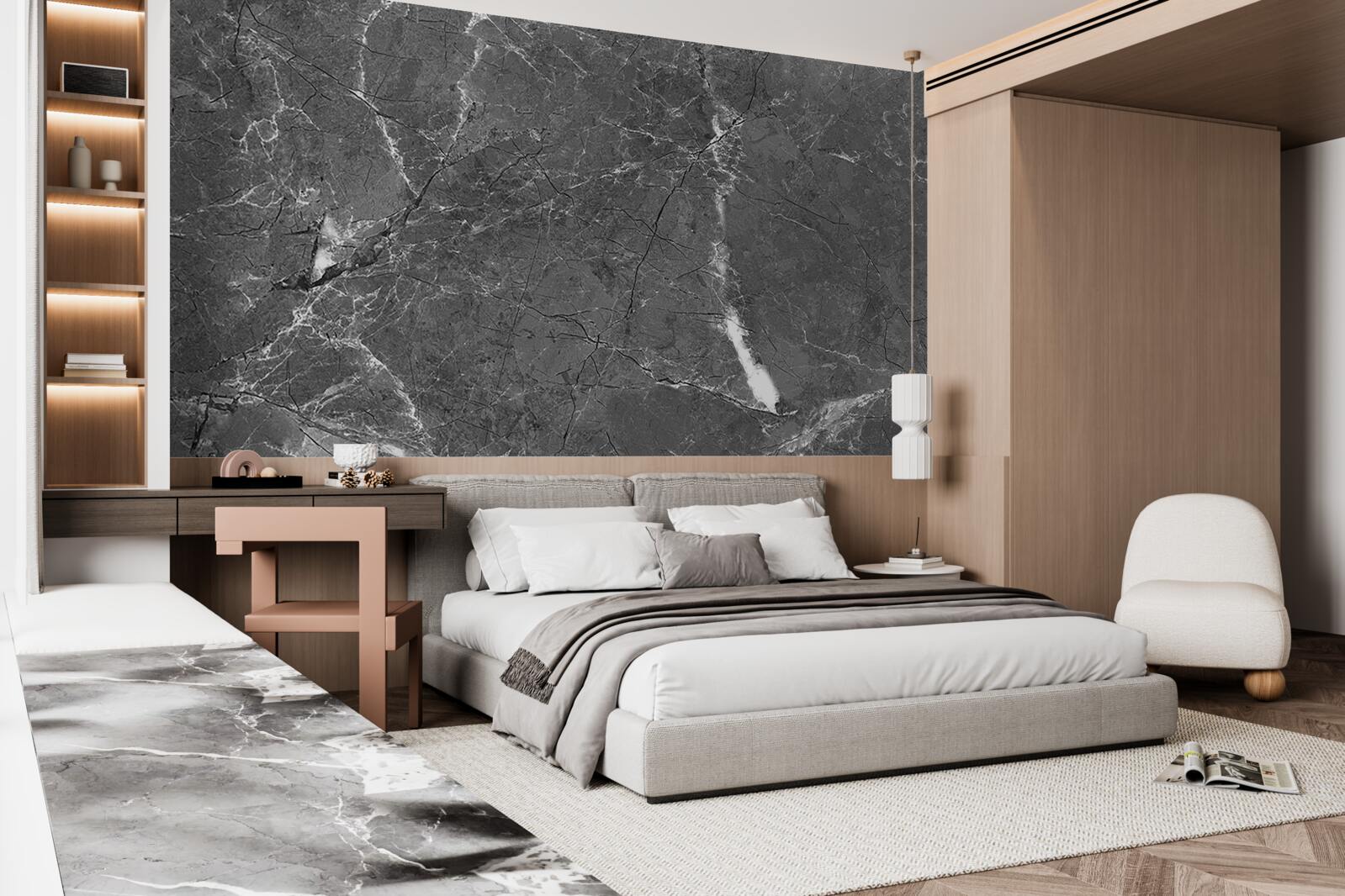 Fototapeta biele krivky na sivom mramore