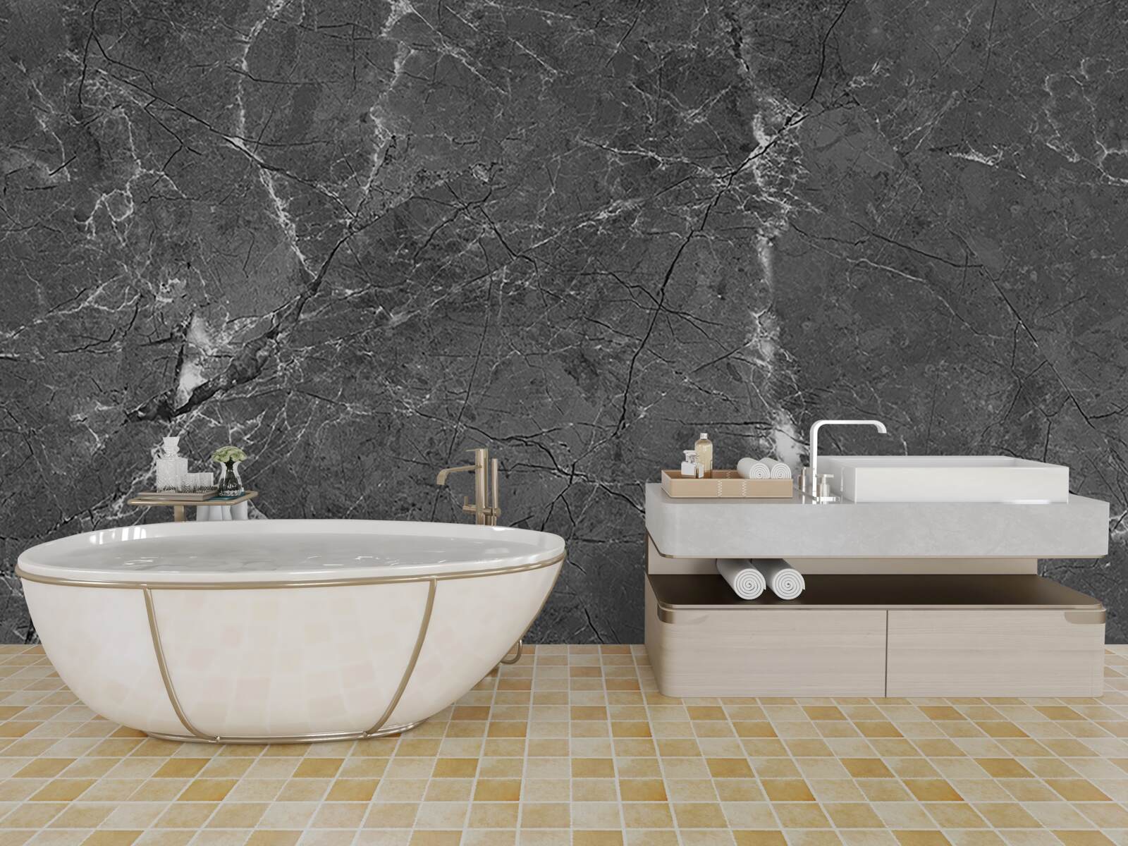 Fototapeta biele krivky na sivom mramore