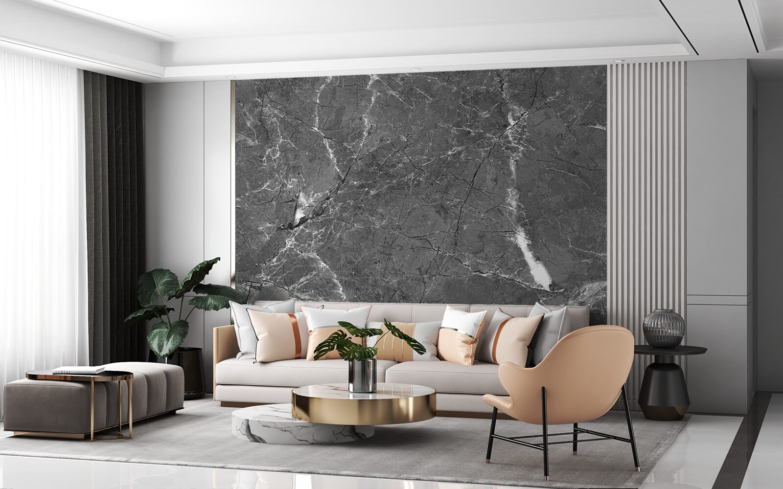 Fototapeta biele krivky na sivom mramore