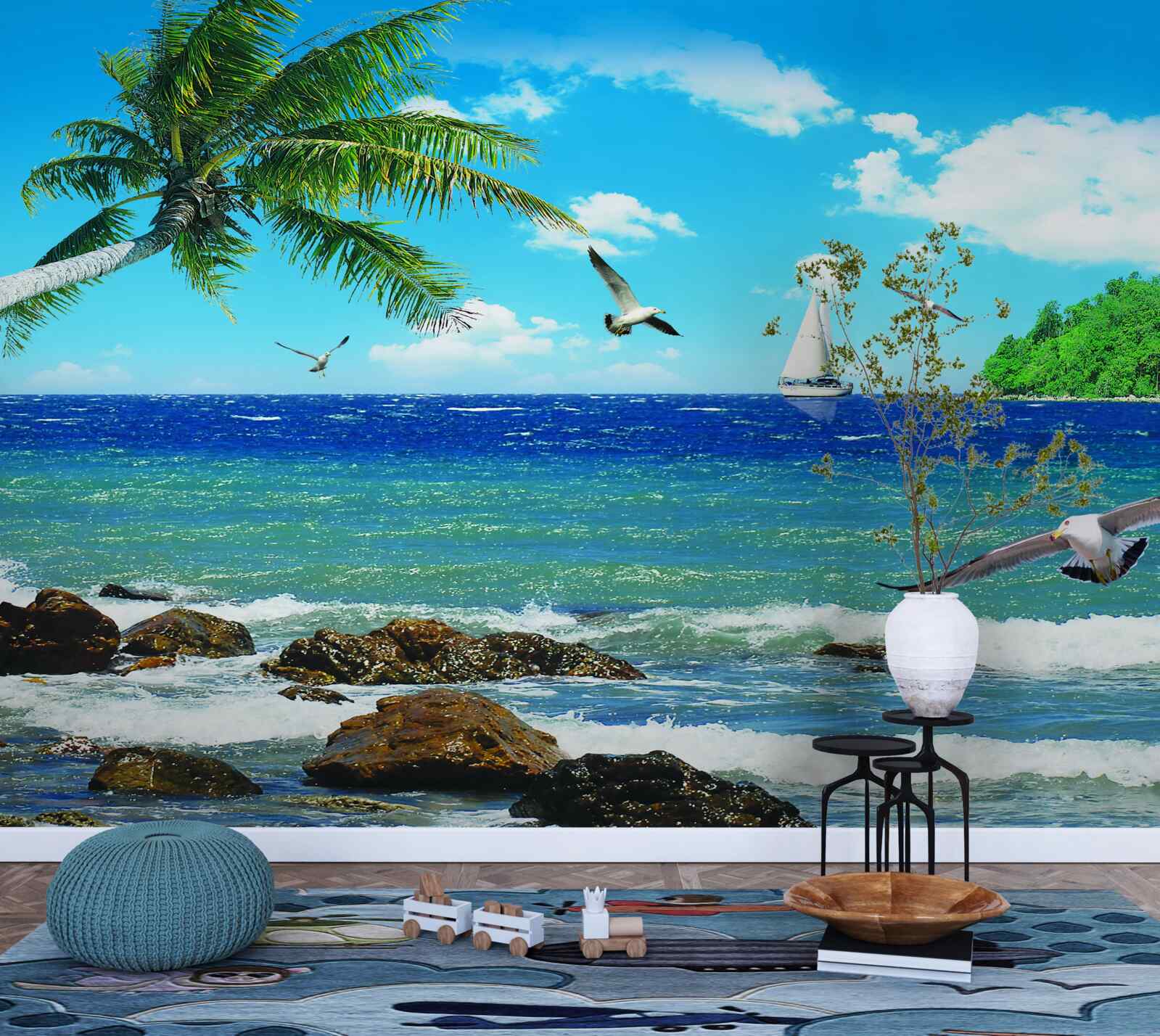 Fototapeta rozbúrené more a morské vtáky