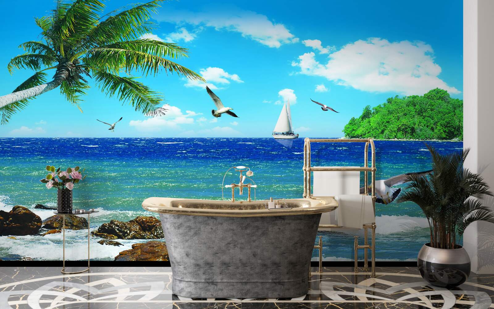 Fototapeta rozbúrené more a morské vtáky