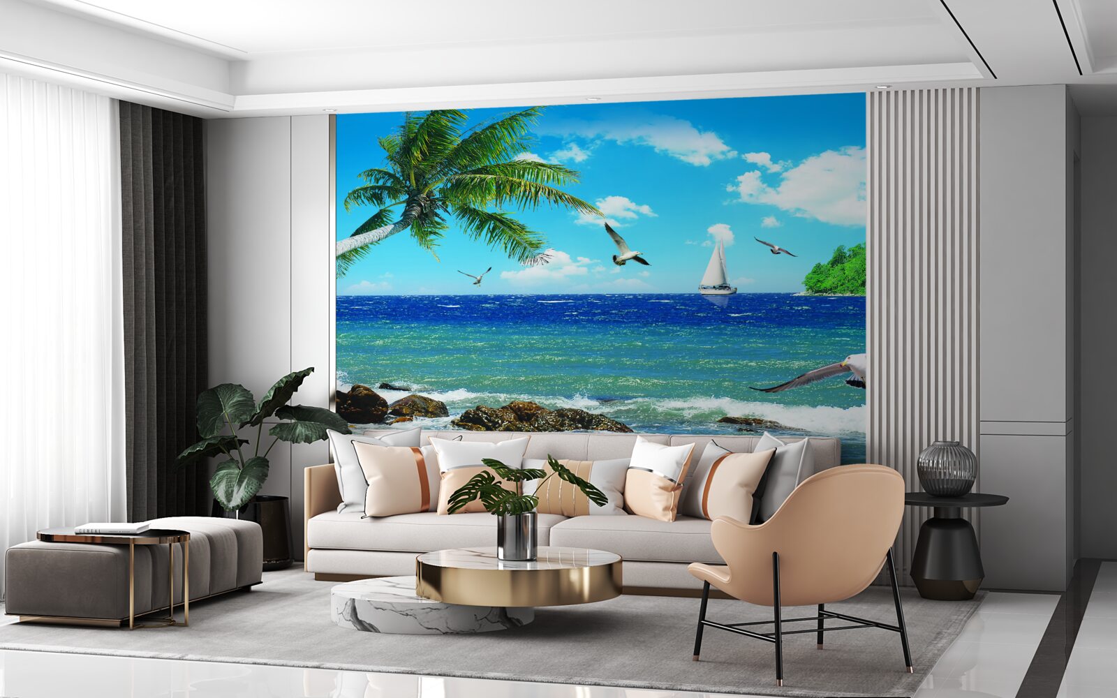 Fototapeta rozbúrené more a morské vtáky