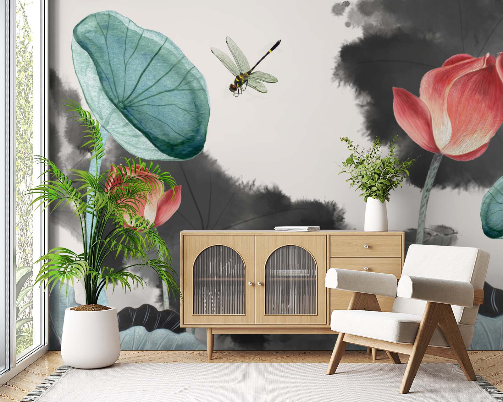 Fototapeta majestátne mýtické rastliny a lietajúci hmyz