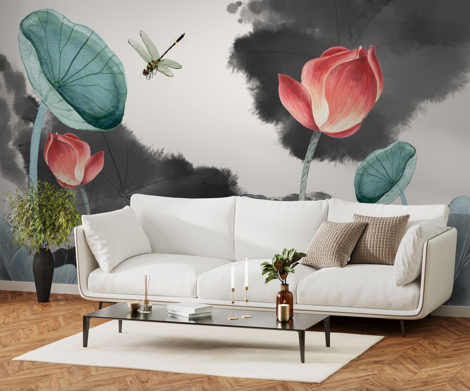 Fototapeta majestátne mýtické rastliny a lietajúci hmyz