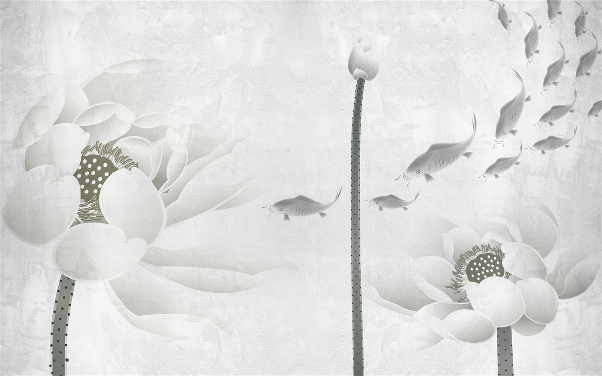 Fototapeta biele kvety sledujú, ako okolo nich plávajú ryby