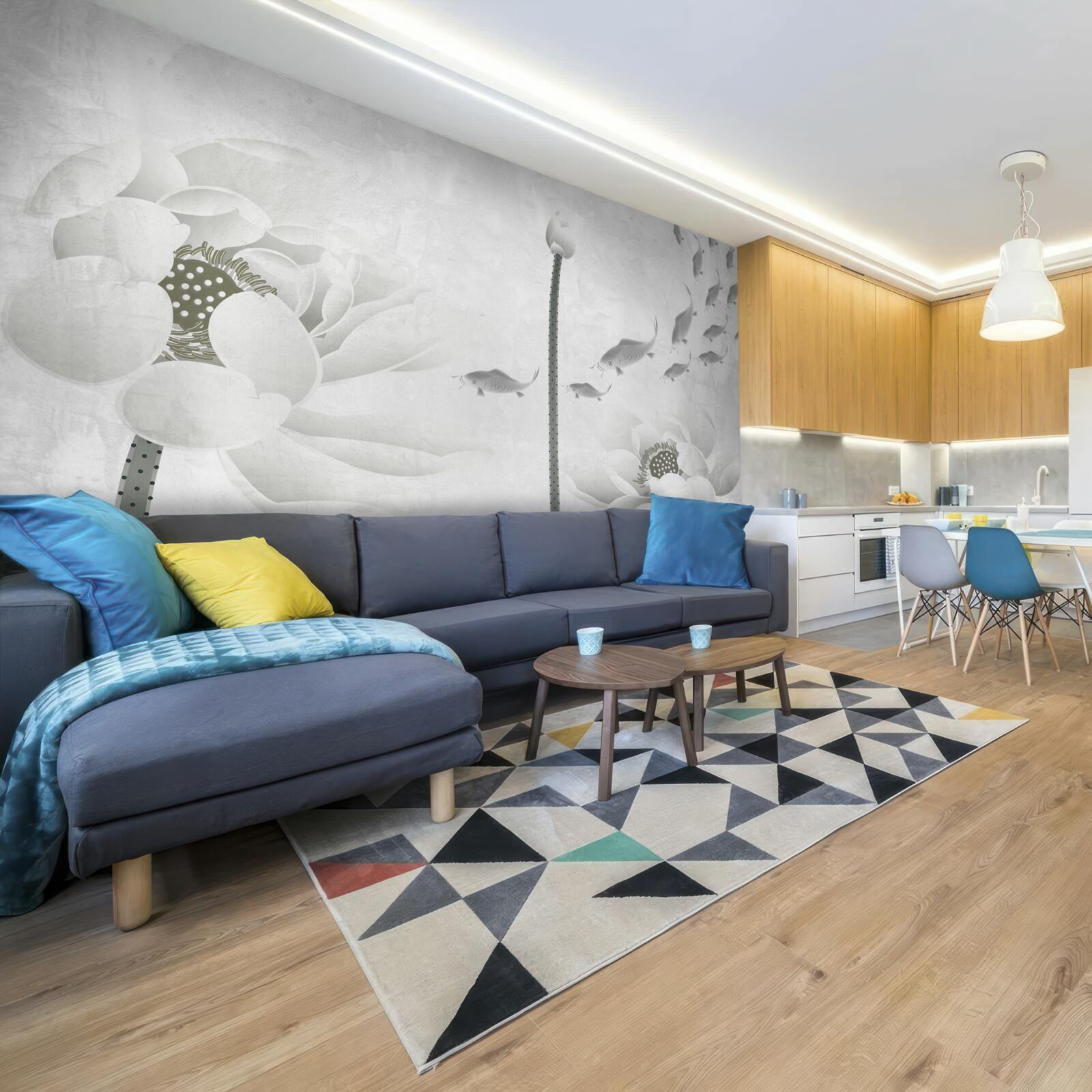 Fototapeta biele kvety sledujú, ako okolo nich plávajú ryby