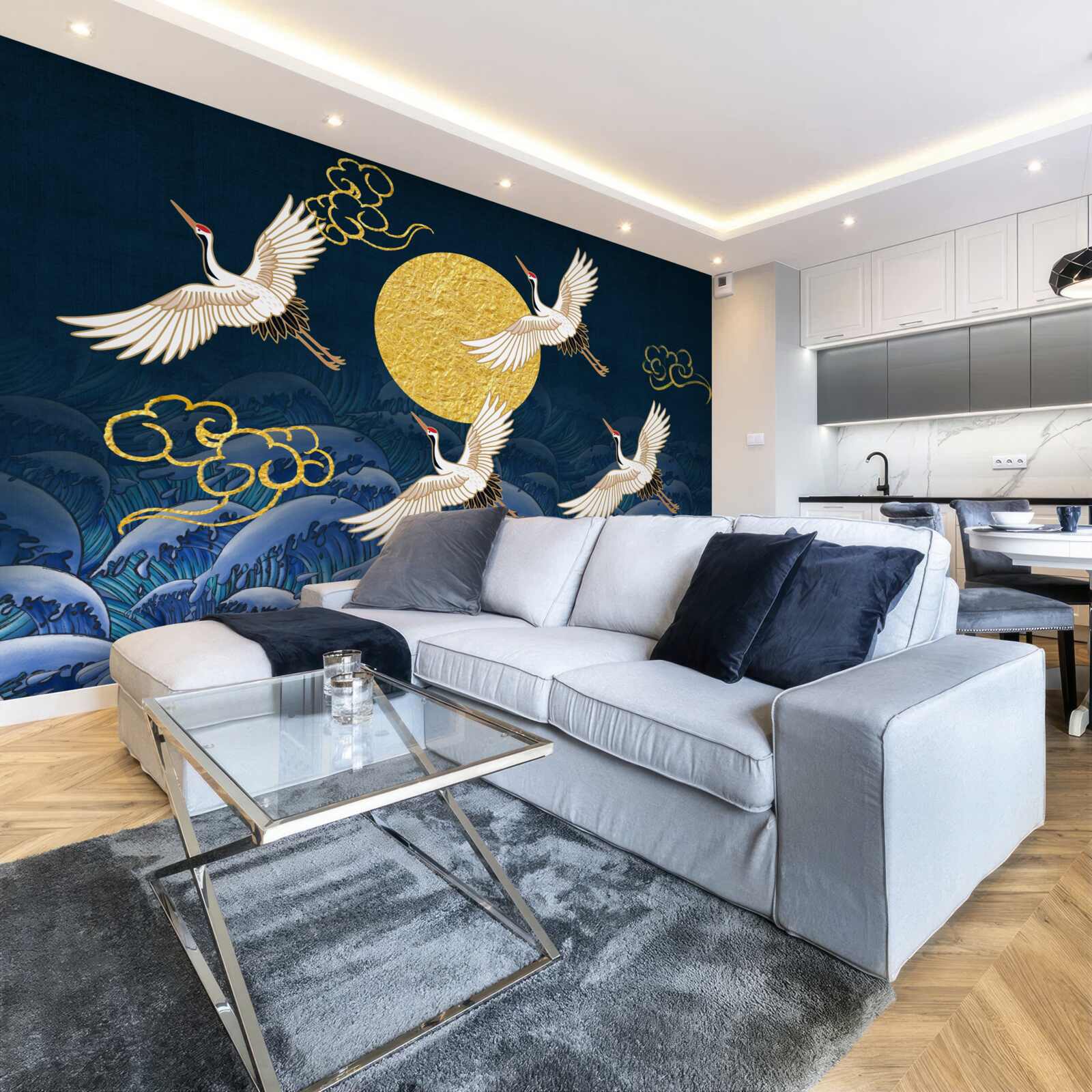 Fototapeta skupina žeriavov smeruje k ich domovu