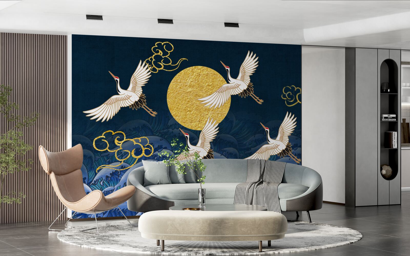 Fototapeta skupina žeriavov smeruje k ich domovu