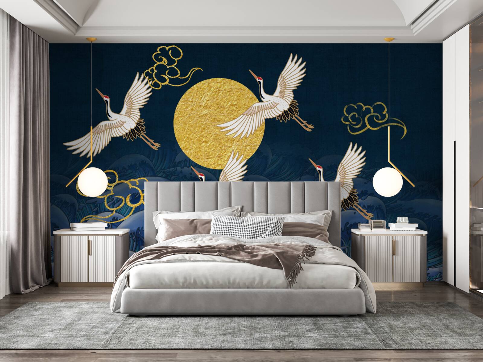 Fototapeta skupina žeriavov smeruje k ich domovu