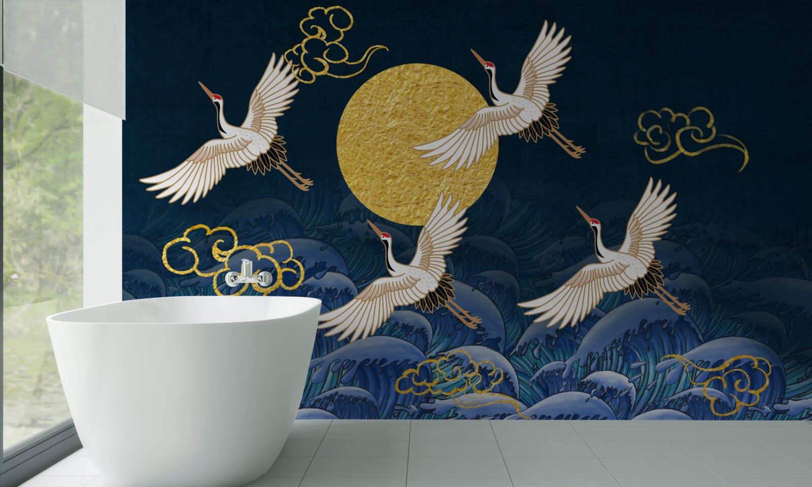 Fototapeta skupina žeriavov smeruje k ich domovu