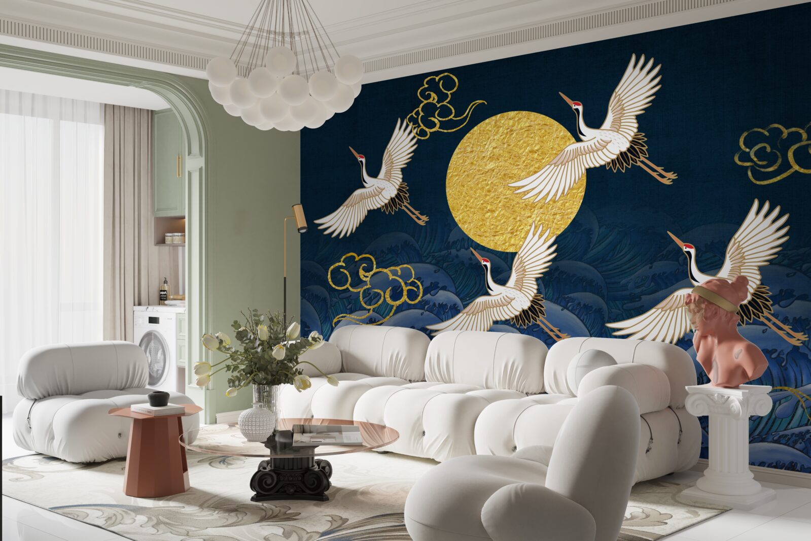 Fototapeta skupina žeriavov smeruje k ich domovu