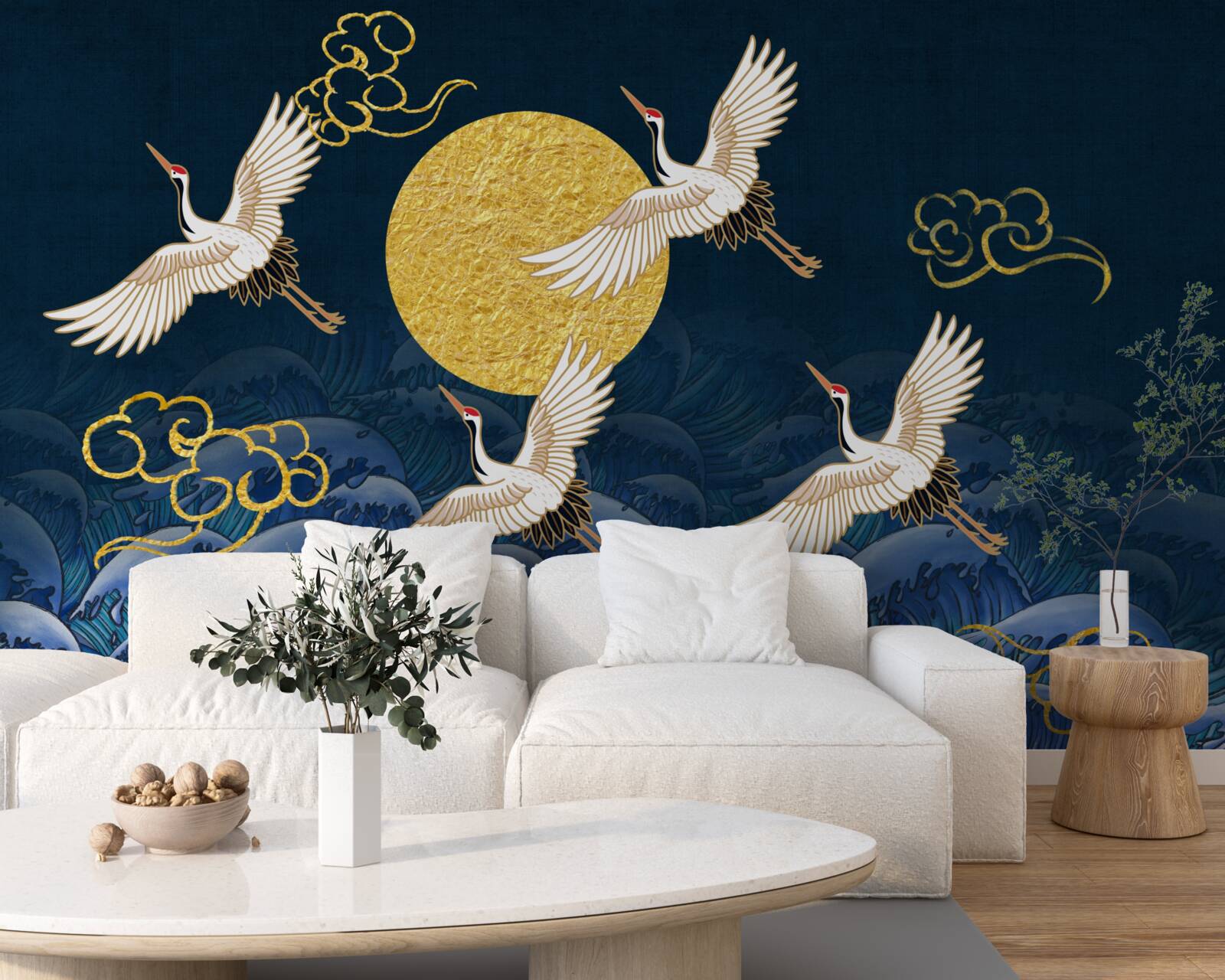 Fototapeta skupina žeriavov smeruje k ich domovu