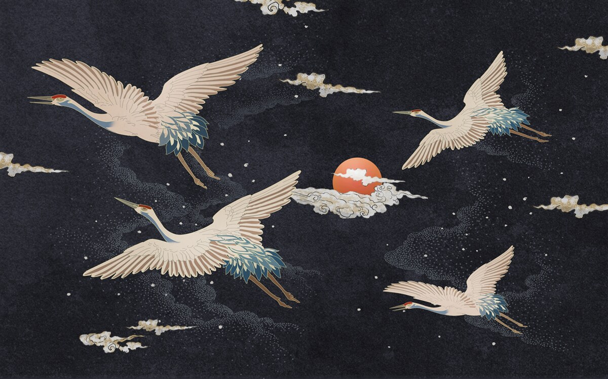 Fototapeta Žeriavy odlietajú pri hľadaní tepla