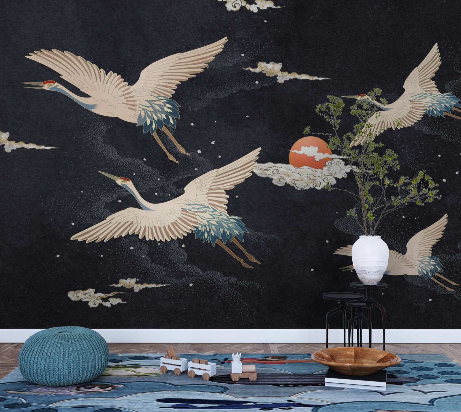 Fototapeta Žeriavy odlietajú pri hľadaní tepla